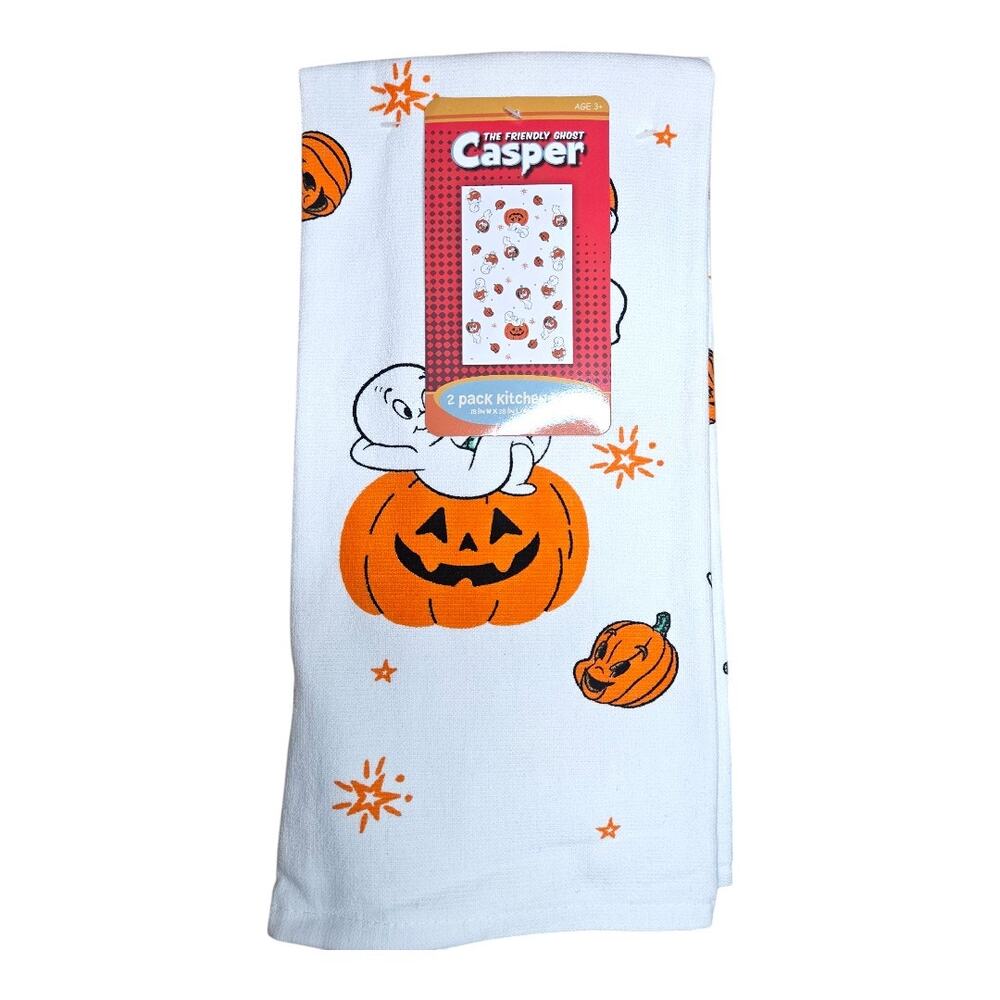NEW Casper The Friendly Ghost Halloween Pumpkin Kitchen Towels 2 Pack 18" x 28"